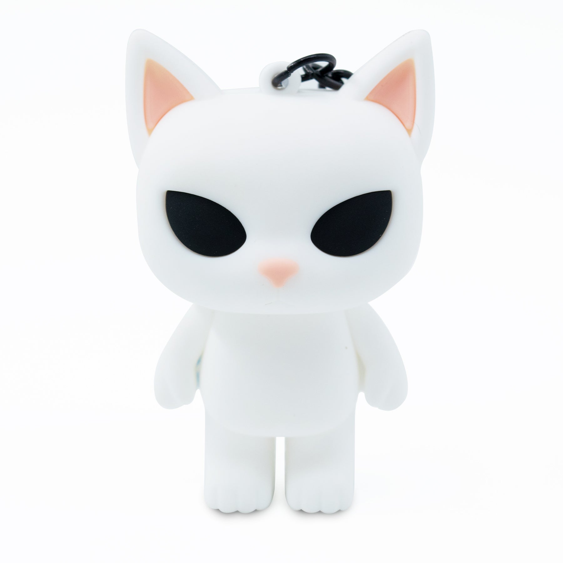 White cat bag charm keychain featuring James meme cat from TUFCAT Pocket Paws