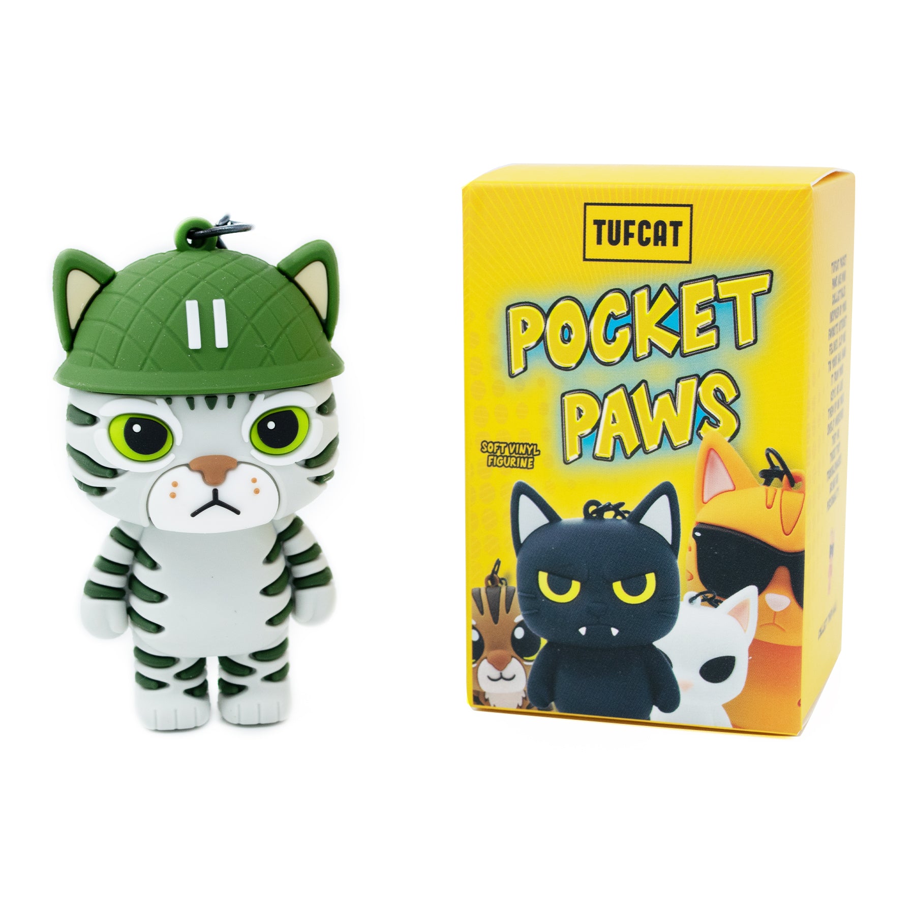 Zazu cat bag charm keychain from TUFCAT Pocket Paws with box