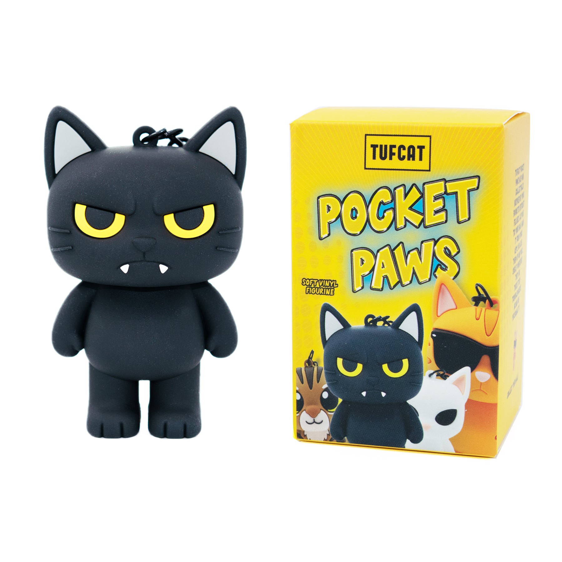 Cat charm bag charm featuring Evil Larry from TUFCAT Pocket Paws with box