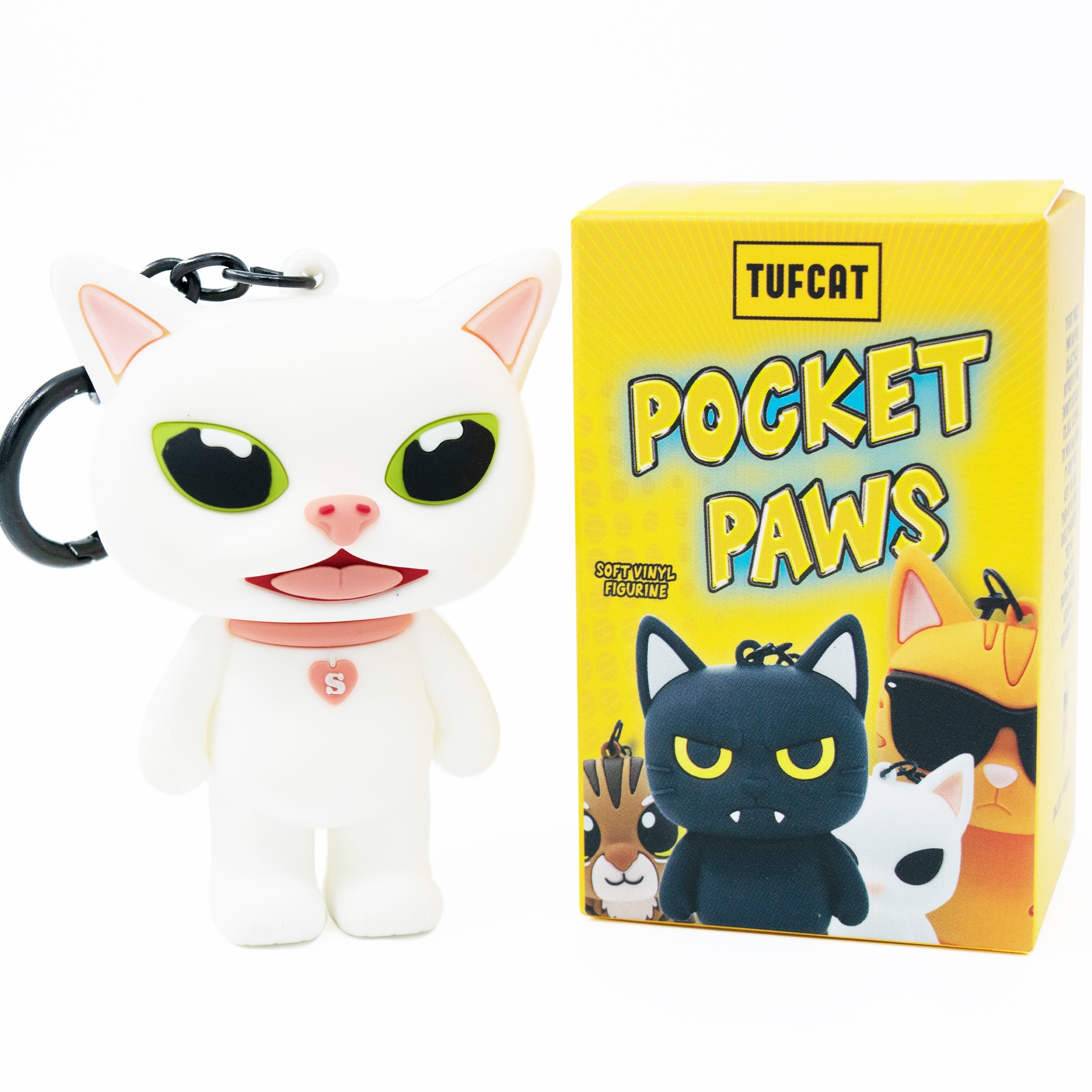 Cat charm bag charm featuring Smudgelord meme cat from TUFCAT Pocket Paws with box