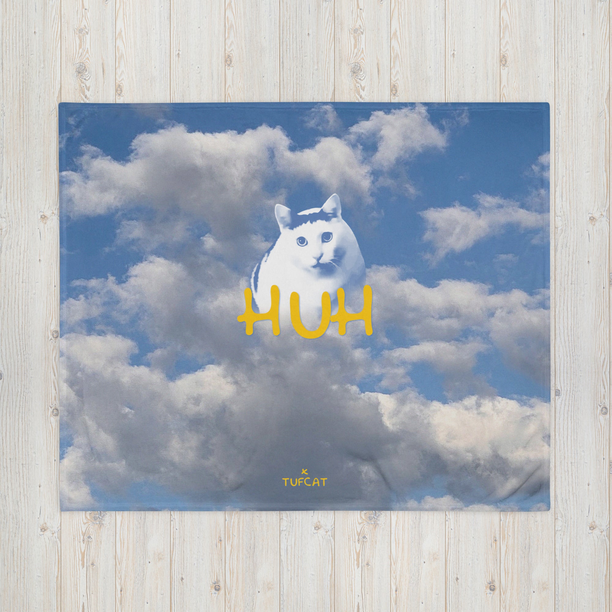 Huh in the Clouds Throw Blanket featuring @HUHCat_Official