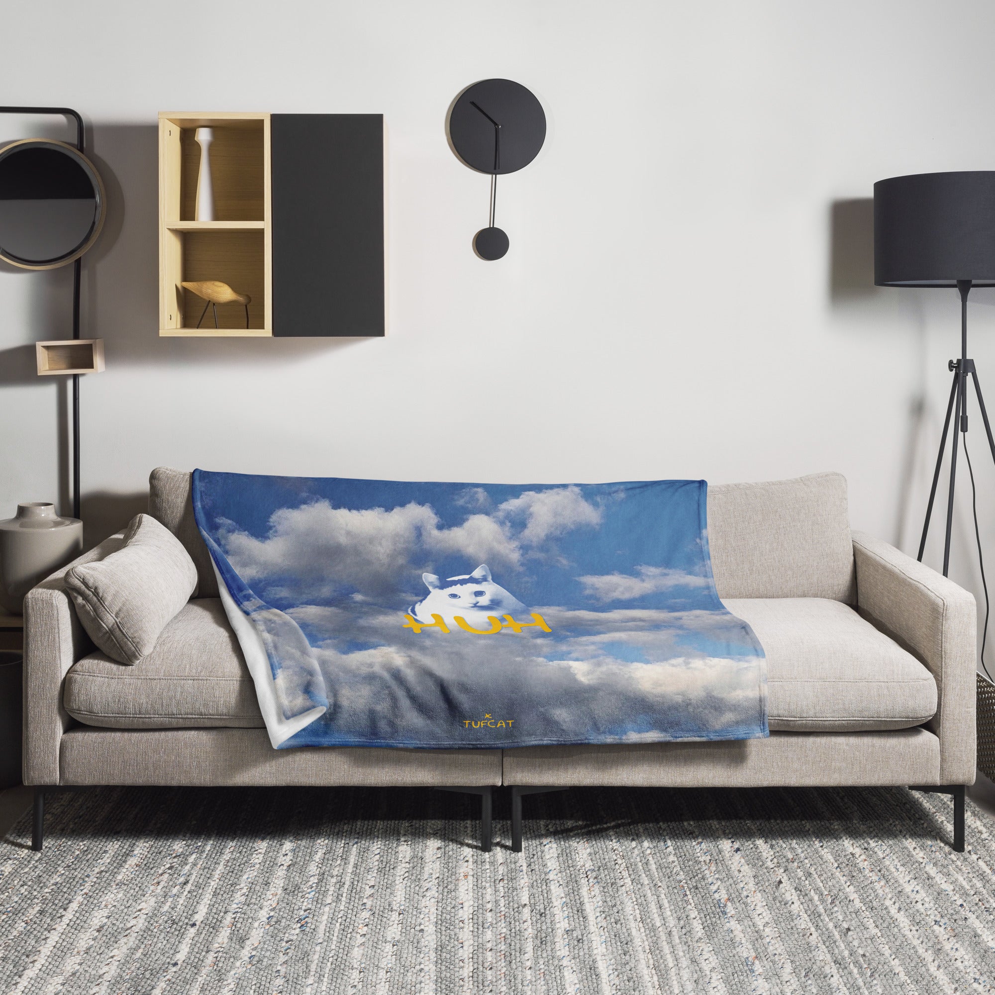 Huh in the Clouds Throw Blanket featuring @HUHCat_Official